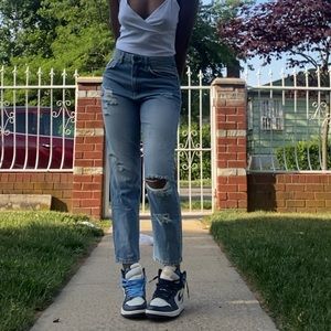 Blue distressed mom jeans